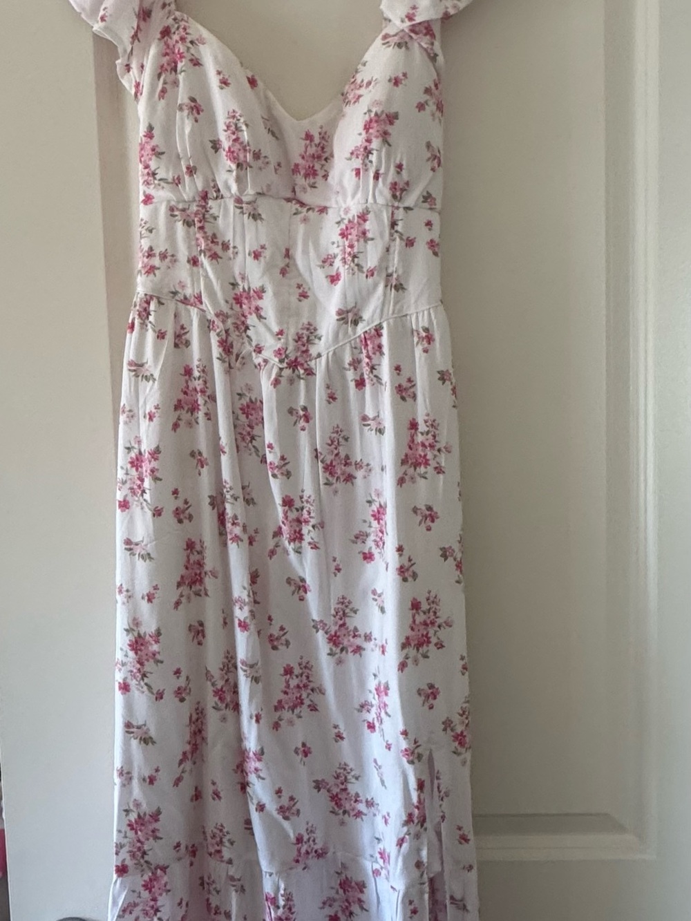 Hollister White Maxi Dress with Pink Floral Print